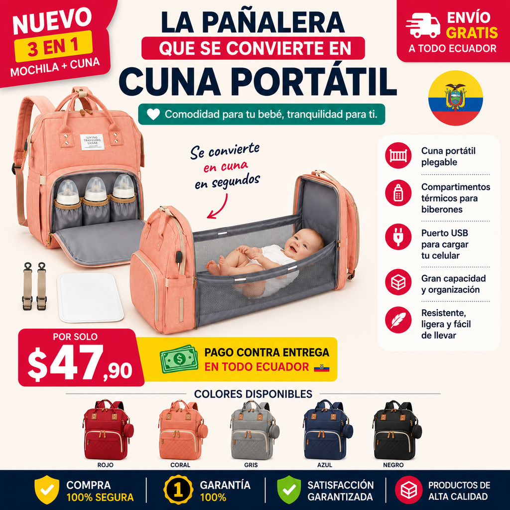 Bolso Pañalera Multiusos Con Cuna Portátil 💼👶