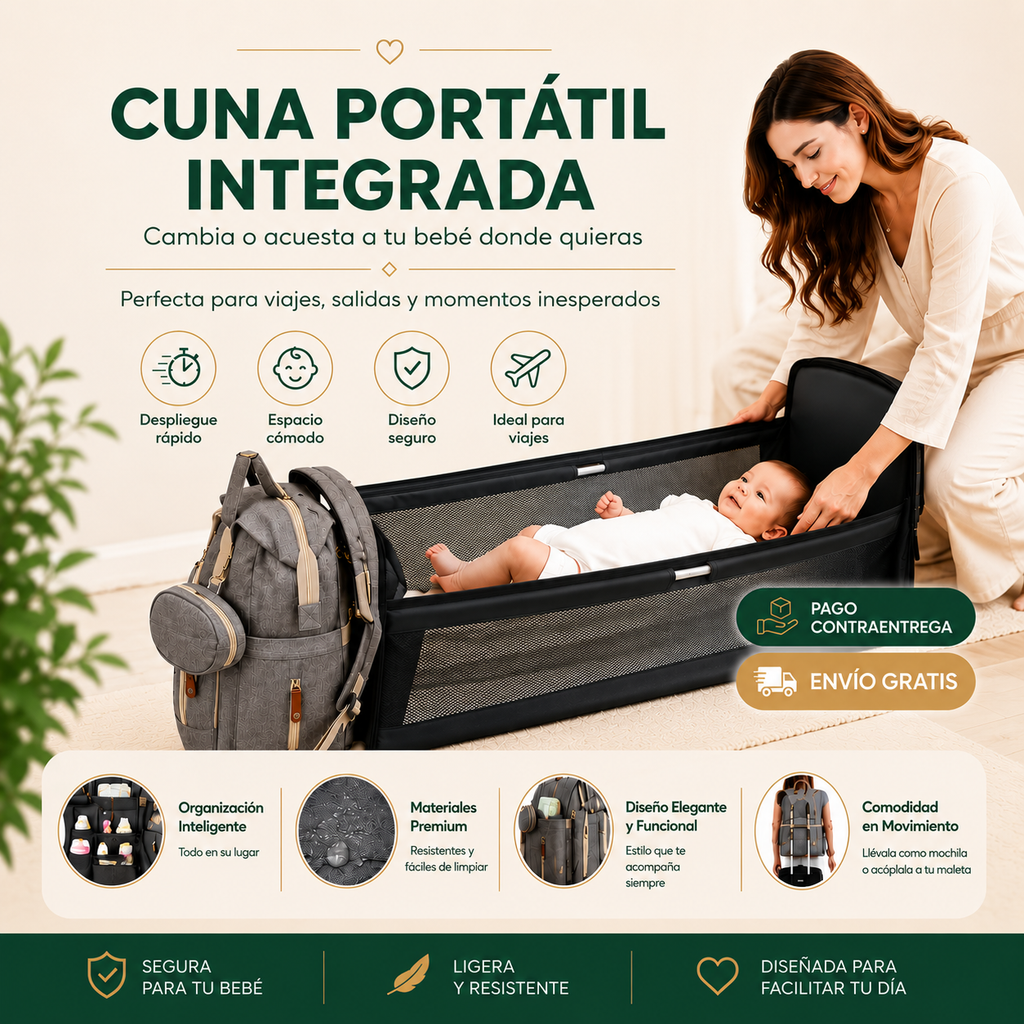 Bolso Pañalera Multiusos Con Cuna Portátil 💼👶