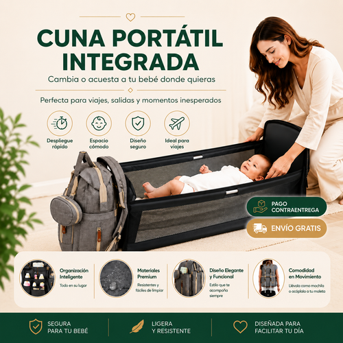 Bolso Pañalera Multiusos Con Cuna Portátil 💼👶